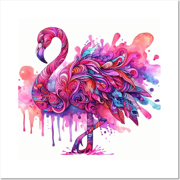 Abstract painting of a pink flamingo Wall Art by WelshDesigns